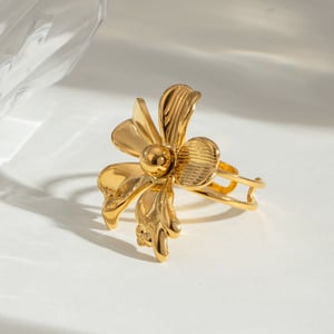 1 Piece Simple Series Classic Flower Stainless Steel  Gold Color Women's Adjustable Rings h5 